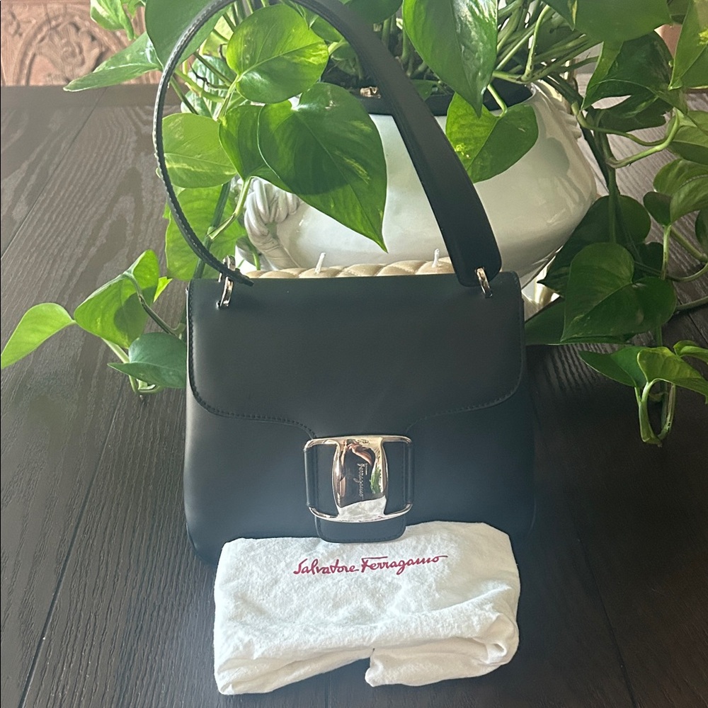 Salvatore Ferragamo Vintage Black Leather Shoulder Bag